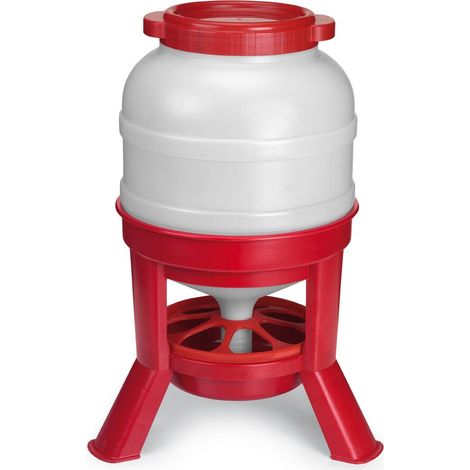 Mangeoire anti-gaspillage sur pieds 23 kg – Système à trémie avec bouchon à vis – 3 pieds évasés pour stabilité – Plastique résistant aux intempéries – Gaun