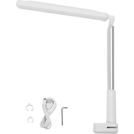 Lampe de bureau LED à pince, bras télescopique en aluminium, rotative 360°, dimmable, rechargeable, éclairage doux pour bureau et manucure (1/5)