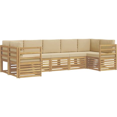 Ecksofa Set 7 pcs Weiß und Beige 304 x 126,5 x 73 cm Polyester vidaXL