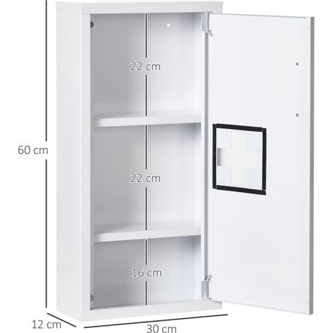 Medizinschrank, 3 Innenfächer, Magnetverschluss, Kreuzsymbol, Stahlgehäuse, weiß, 30 x 12 x 60 cm (1/5)
