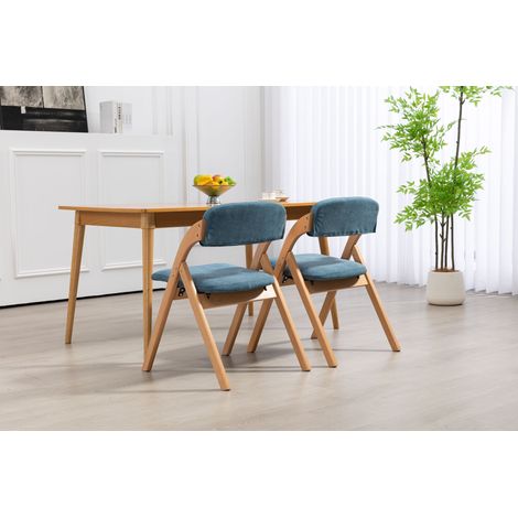 Lot de 2 fauteuils pliants Homefun, assise capitonnée en bois, dossier rabattable, revêtement déhoussable bleu, pour invités, cuisine, salon, mariage, pique-nique