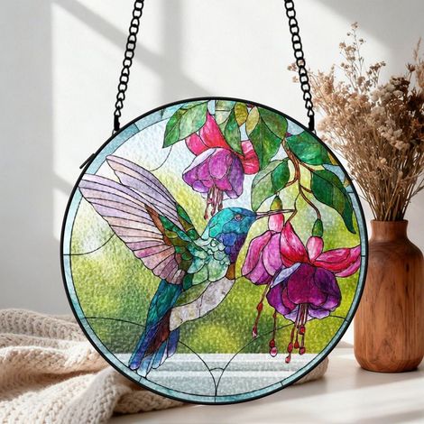 Suspension vitrail colibri attrape-soleil 25 cm décoration fenêtre oiseau cadeau intérieur (1/5)