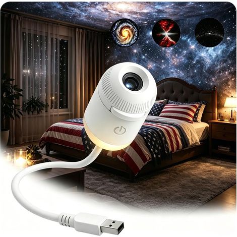 Veilleuse galaxie 2 en 1 avec 12 films de projection coulissants, projecteur de veilleuse étoilée USB, veilleuse réglable à 360°, décoration pour chambre d'enfant, plafond (1/5)