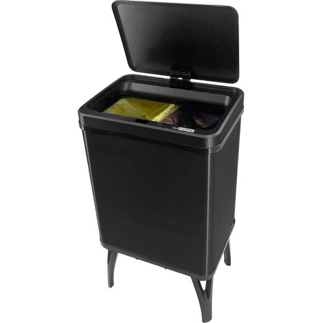 WELL HOME - Cubo de Basura inteligente para Reciclaje con apertura automática y contacto manual 15L+15L 35,5x26x60cm Color Negro (1/5)