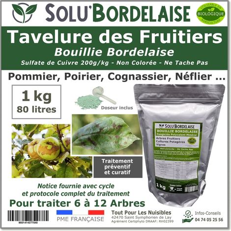 Bouillie Bordelaise Non Colorée spécial Tavelure des Fruitiers, SOLU'BORDELAISE - Sachet de 1kg (1/3)