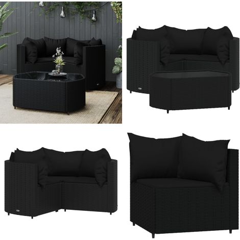4-tlg. Garten-Lounge-Set mit Kissen Schwarz Poly Rattan - Gartensessel - Loungesessel - Gartenmöbeln - Outdoor Möbel - Rattan Sessel - Home & Living
