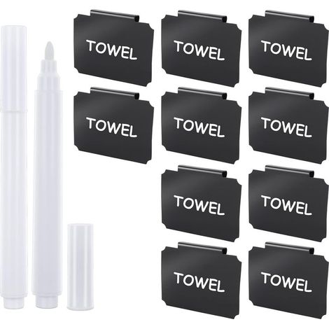 Lot de 12 étiquettes à clipser pour panier de cuisine, comprend 10 porte-étiquettes amovibles pour panier de garde-manger avec 2 marqueurs à craie blanche pour bacs de rangement, boîte d'organisation (1/5)