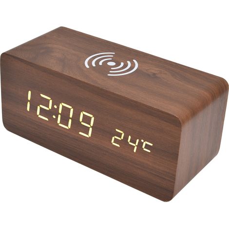 Intelligenter LED-Wecker mit kabelloser Handy-Ladefunktion, Sprachalarm, USB-Stromversorgung (Batterie nicht enthalten), rot (1/5)