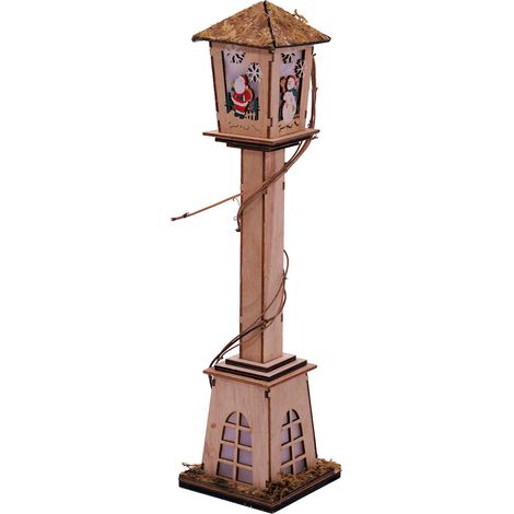 Kleine Laterne 42 cm aus Holz mit LED - Schneemann und Weihnachtsmann