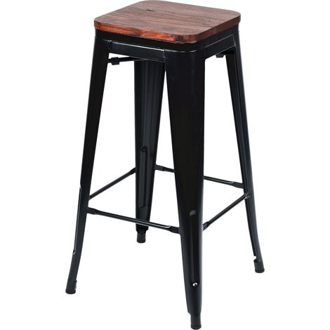 stapelbarer Industriehocker von 7house, mittelgroß, aus Stahl und Holz, 43 x 43 x 76 cm