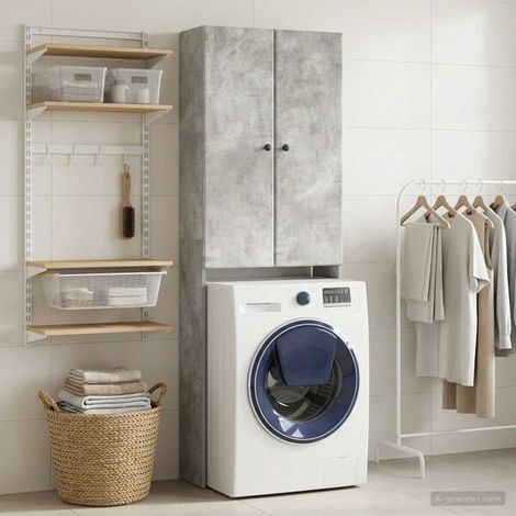 Armoire de toilette BREDA Gris béton 66 x 25,5 x 190 cm, Meuble Mural, Design Moderne (1/5)