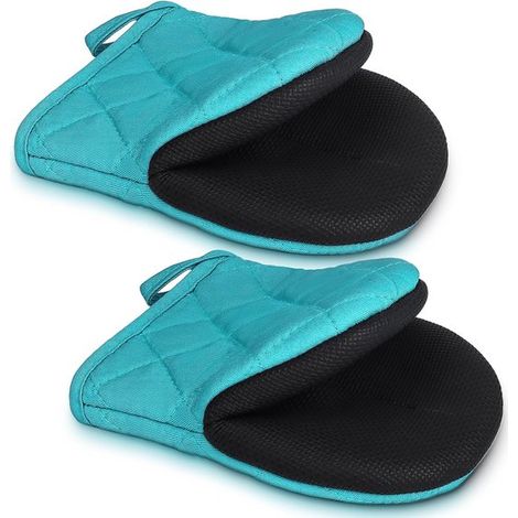 Guanti da forno corti in silicone, resistenti al calore fino a 260 °C (500 °F), con impugnatura antiscivolo e anello per appenderli, ideali per grigliare, cuocere al forno e cucinare. (1/5)