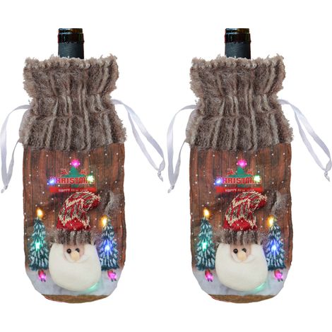 (Article pour seniors) Lot de 2 housses lumineuses pour bouteilles de vin (restaurant/bar), housses lumineuses créatives pour verres à vin rouge, décoration de Noël pour bureau (1/2)