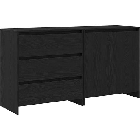 2 pcs Buffet,Bahut,Meuble de Rangement avec tiroir Noir 70 x 41 x 75 cm Bois d'ingénierie CFW82005 (1/5)