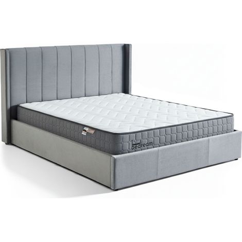 Pack Lit Coffre en Velours & Matelas "Maggie & Goodream" 180x200cm Gris