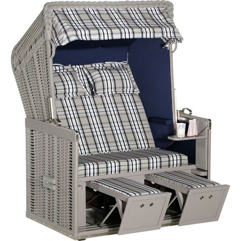 Sonnenpartner Konsul 2-Sitzer Strandkorb Halbliegemodell taupe/modena blau (1/5)
