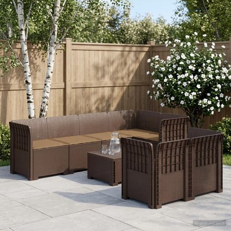 Canapé de Jardin Modulable 7 Places Aspect Rotin PP avec Coussins Marron et Taupe - PANGIVO (1/5)