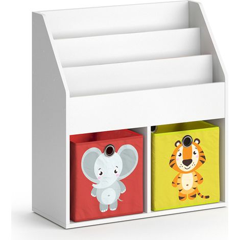 Libreria bambini Luigi, Bianco, 72 x 79 cm con 2 scatole pieghevoli opt.2, Vicco