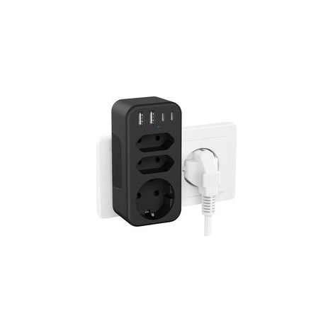 Noir， Prise Multiple USB, Multiprises Murale Chargeur USB et 4 Ports USB avec Interrupteur, Prise Murale Electrique Idéal pour Chambre Bureau Domicile Voyages (1/5)