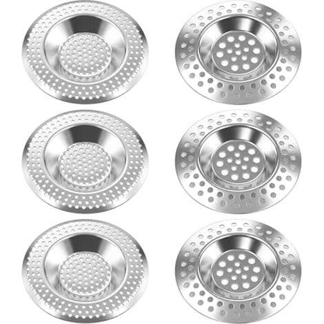 Lot de 6 passoires d'évier en métal, 2 tailles, filtre anti-cheveux pour cuisine et douche, bouchon de vidange. (1/5)