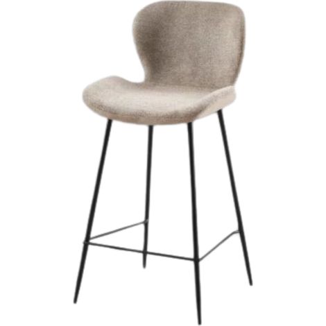 Tabouret de bar tissu beige – Hauteur d'assise 68 cm – Piétement métal noir avec repose-pieds – Design contemporain pour cuisine moderne (1/5)