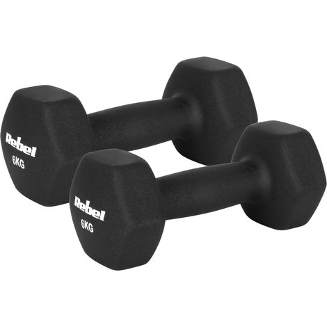 Mancuernas HEX de hierro fundido con neopreno de 2 x 6 kg para entrenamiento Rebel Fitness (1/4)