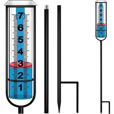 Pluviomètre d'extérieur avec piquet, flotteur rouge, décoratif pour jardin, terrasse et pelouse (1/5)