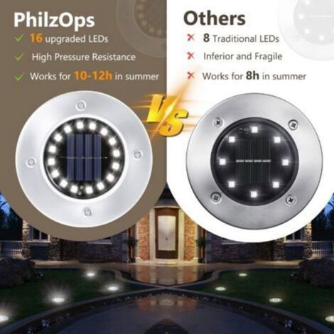 Lot 8 spots solaires encastrables 16 LED IP65, autonomie 10h (1/4)