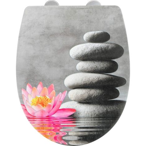 WENKO Sedile WC Water Lily, superficie strutturata, copriwater con chiusura ammortizzata automatica, in termoplastica infrangibile, 36,5 x 45 cm, multicolore (1/4)