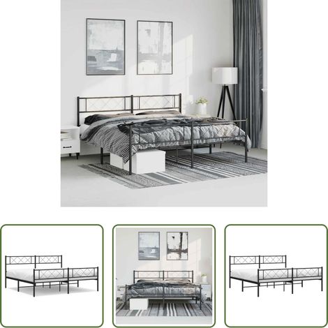 vidaXL Lit métallique - Cadre de lit métal sans matelas avec pied de lit noir 193x203cm (1/5)
