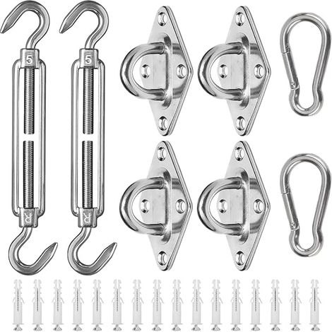 Kit de Fixation pour Voile D'ombrage, 40 Pièces Fixations d'ombrage de Voile en Acier Inoxydable, Kit de Fixation pour Auvent de Jardin pour Carrés Rectangle et Triangulaires, M5 (1/5)