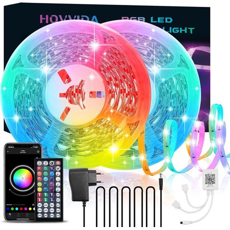 Bande LED, 30 diodes, 20 m, RGB, télécommande, application, pour la décoration de meubles, téléviseurs, étagères et environnements intérieurs.-AquaForge (1/5)
