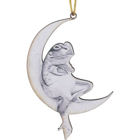 Ornement De Noël En Bois - Pendeloque Rétro Lune Assise - Décoration Extérieure Et Intérieure Pour Arbre De Noël Porte Fenêtre Sacoche - 8,5 x 8,5 cm - 1 Pièce (1/3)