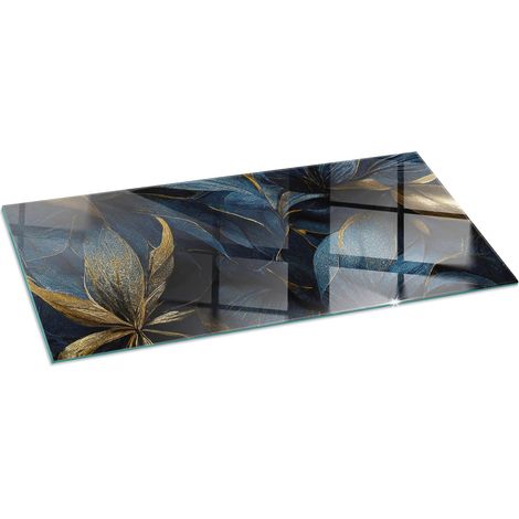 Bodenplatte Glas Glasplatte Kaminplatte Funkenschutz Sicherheitsglas Funkenschutzplatte für Kamin Elegante Blätter in Textur 125x50 cm