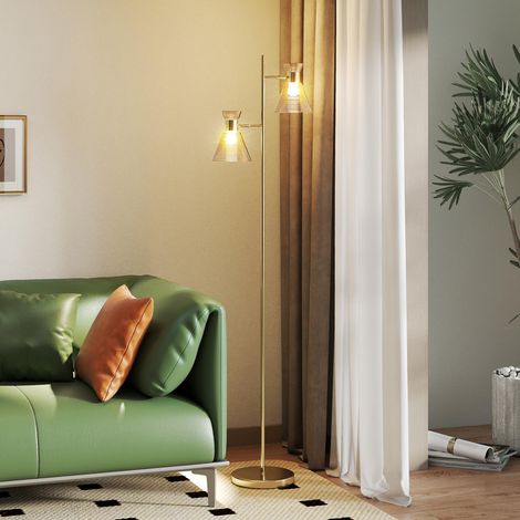 Lampe sur pied Moderna avec 2 Luci et Teste réglables, interrupteur à pédale, or - Ce luminaire de haute qualité allie design élégant et fonctionnalité optimale, parfait pour embellir votre intérie...
