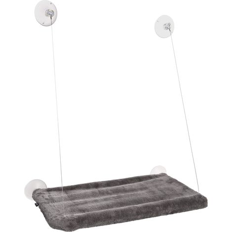 Hamac de fenêtre pour chat Chill gris en peluche (1/4)