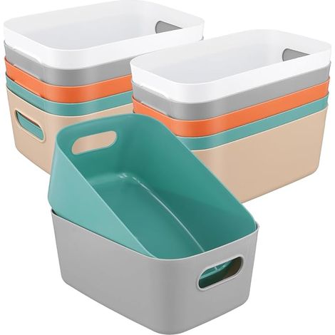 Storage Boxes with Handles, 25 x 16.5 x 10 cm, Plastic Storage Boxes for Kitchen, Bathroom and Office (White/Grey/Beige/Orange/Green) (1/5)