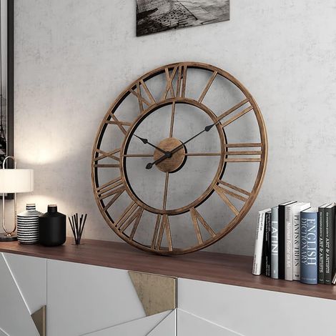 Grande Horloge Murale 50 cm Métal, Pendule Murale Silencieuse Style moderne et rétro avec chiffres romains. Mouvement sans tic-tac, déco parfaite pour salon, cuisine ou chambre - Or (1/5)