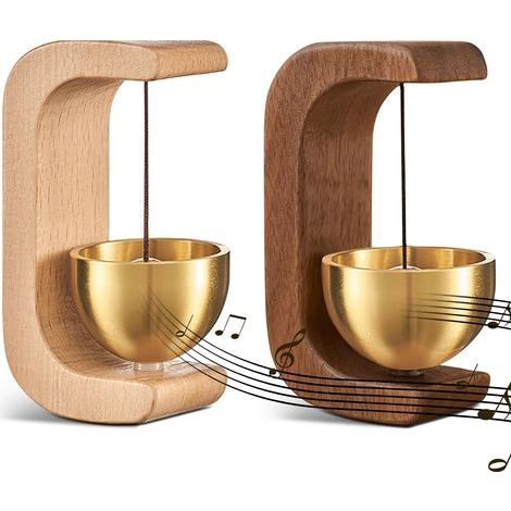 Lot de 2 Carillons de Porte en Bois - Magnétiques en Bois de Dopamine, Auto-Adhésifs, Avec Cloche en Laiton, Pour Porte, Bureau, Magasin, Café (hybride) (1/5)