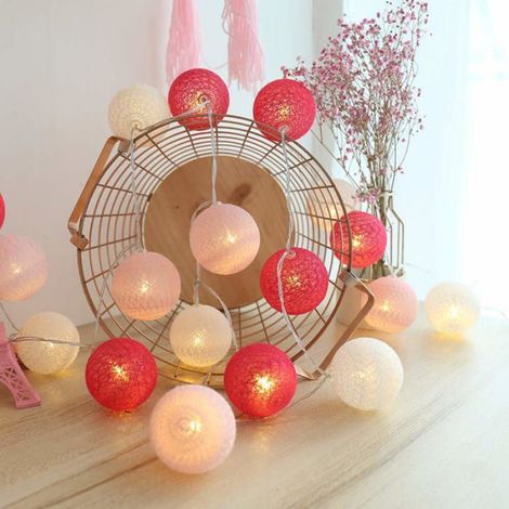 Lichterkette mit Wattebausch, Weihnachtsdekoration für den Innenbereich, 3 m, 20 LED-Kugellichter, Mädchen, Prinzessin (USB, Rosa/Rot) (1/5)
