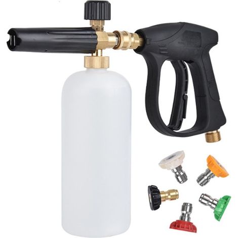 Kit de nettoyeur haute pression Pistolet de nettoyage haute pression Pistolet à mousse portatif pour lave-auto Pistolet à jet de lavage de voiture Pulvérisateur de lavage domestique avec 5 buses de p (1/5)