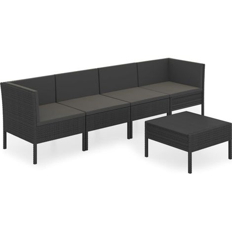 Mobili da giardino mobili da esterno Set di mobili da 5 pezzi con cuscini in resina intrecciata nera