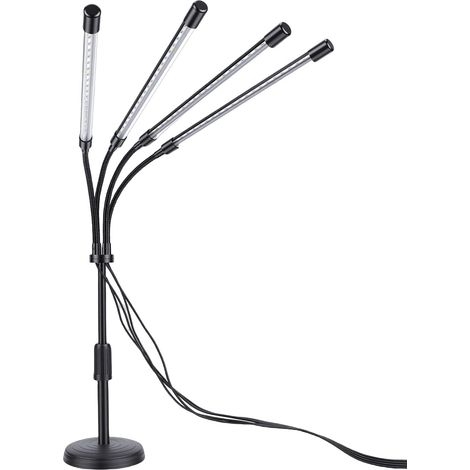 Pflanzenlampe mit 4 Köpfen, rotem, blauem und gelbem Vollspektrum, LED-Pflanzenlampe mit automatischer Ein-/Ausschaltfunktion, flexiblem Schwanenhals für Zimmerpflanzen, schwarze Tischhalterung, 4 Köp (1/5)