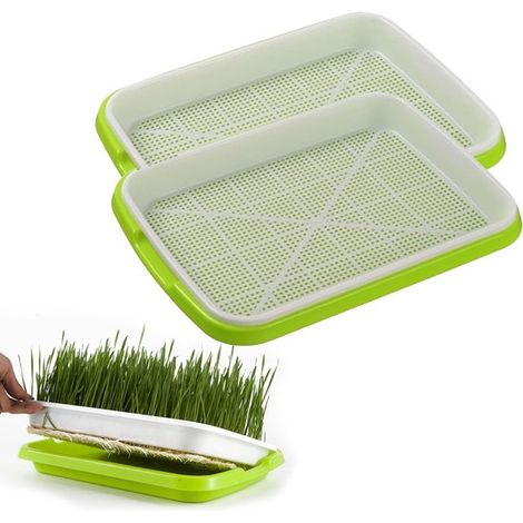 Plateaux de germination (lot de 2) – Outils de jardinage – Pots de plantation – Pour la germination et la plantation à domicile – Plastique – Vert (1/5)