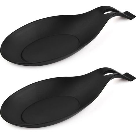 Repose Cuillère Silicone - 2 Pièces, Noir - Forme Amande Porte Cuillère - Cuisine Aucunely (1/5)
