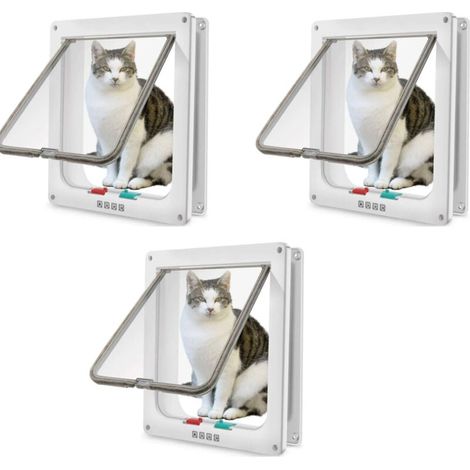 Grande chatière (dimensions extérieures 28 x 24,9 x 5 cm), chatière à 4 voies pour chats et petits chiens, facile à installer et à utiliser(3pcs) (1/4)