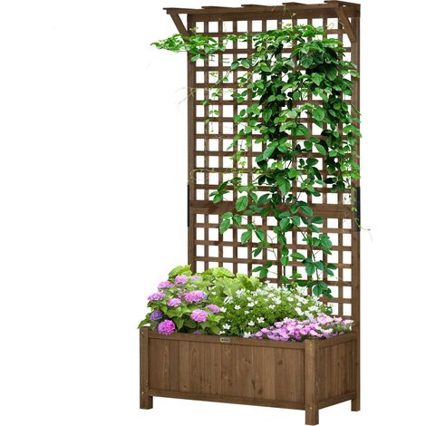 Hochbeet Pflanzkasten mit Rankgitter, Spalier Pflanzkübel Blumenkasten Holz, Gartenspalier 90 x 45 x 183cm für Garten Balkon Terrasse, Blumenkübel für Kletterpflanzen Korbpflanzen, Blumen