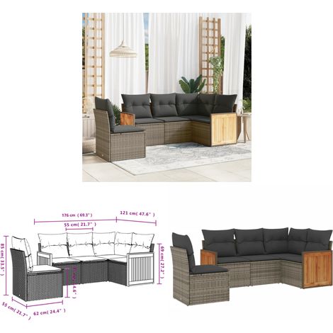 Salon de jardin 5 pcs avec coussins gris résine tressée - Ensemble Salon De Jardin - Meuble Extérieur - Résine Tressée - Rotin Synthétique - Mobilier De Jardin - Home & Living (1/3)
