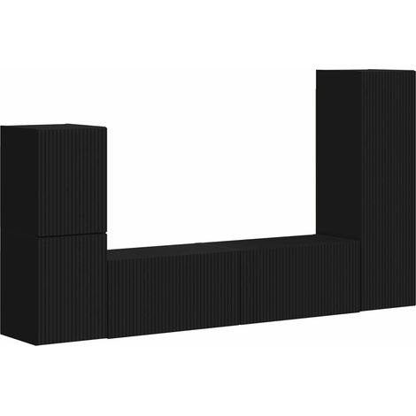 TV Cabinet Set Wall-mounted 4 pcs Black Engineered Wood vidaXL