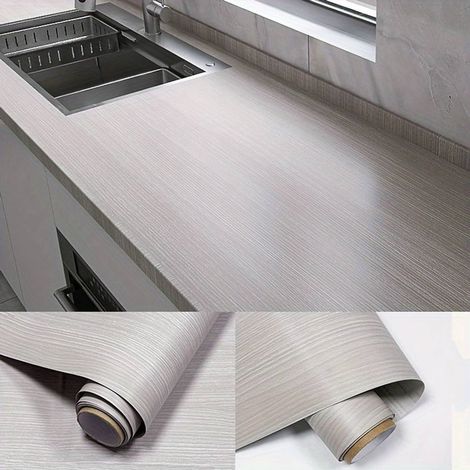 SIENTICE Papier peint autocollant effet bois 60cm×5m—Revêtement mural autocollant et imperméable pour plans de travail de cuisine-Bois aux étamines grises (1/4)